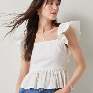 Francesca's Collections White Ruffle Bow Back Blouse
